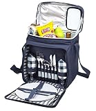 Blue Insulated Picnic Basket - Lunch Tote Cooler Backpack w/ Flatware Two Place Setting