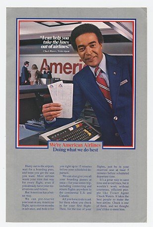 1981 American Airlines Ticket Agent Chuck Waters Print Ad (12889)1981 American Airlines Ticket Agent Chuck Waters Print Ad (12889)