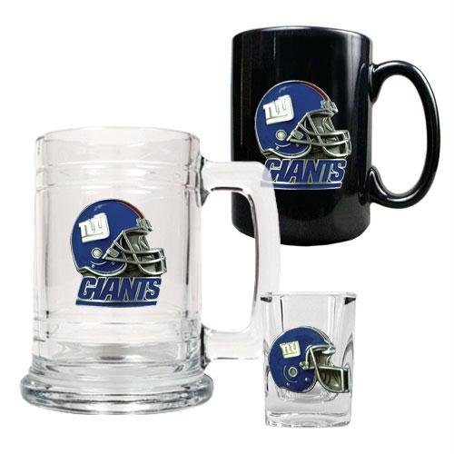 NFL New York Giants 15-Ounce Tankard, 15-Ounce Ceramic Mug & 2-Ounce Shot Glass Set - Helmet Logo