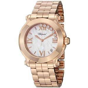 Chopard Happy Sport Round Ladies Mother of Pearl Dial Rose Gold Diamond Watch 277472-5002