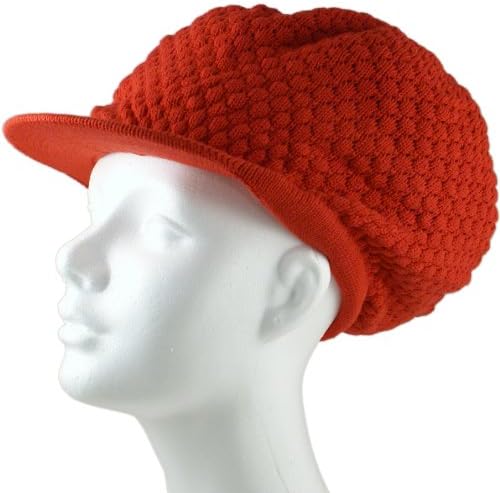Rasta Dread Knit Tam Hat - "Dreadlocks Cap" (Large Round Solid Red, with Brim)