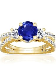 18K Yellow Gold Round Cut Blue Sapphire Ring With Sidestones (GIA Certificate)