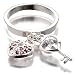 Sterling Silver Clear CZ Key + Red Pave Lock Charm Ring