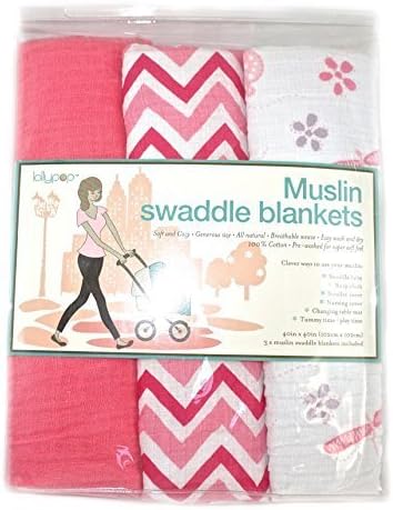 Lollypop Muslin Swaddle Blankets 100% Cotton (Pink Butterfly)