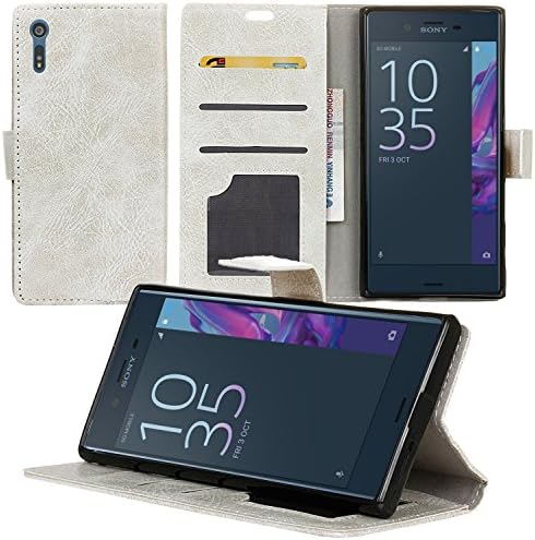 Sony Xperia XZ Case, Qosea Premium PU Leather Wallet Case with Card Holder and ID Slot Stand Flip Cover Case for Sony Xperia XZ Smartphone - White