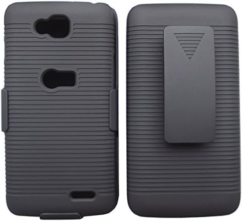 Saapni Premium LG Optimus L90 Holster Combo - Rubberized Ribbed Texture Shell And Holster With Fixed Ratching Belt Clip - Black