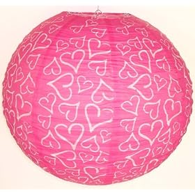Heart Pattern Pink Color Chinese/Japanese Paper Lantern/Lamp 16" Diameter - Just Artifacts Brand