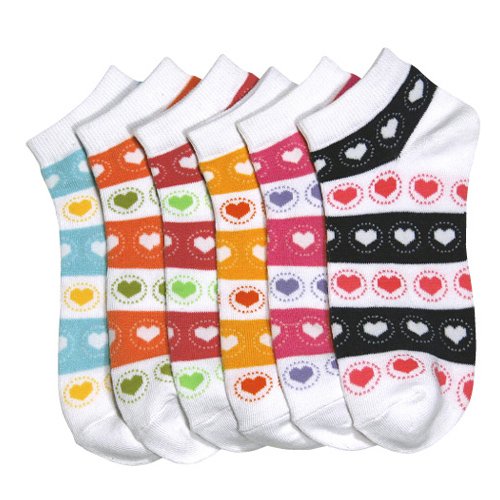 Lot Of 3 Pairs Womens Stripe Hearts Anklet Ped Socks (9-11)