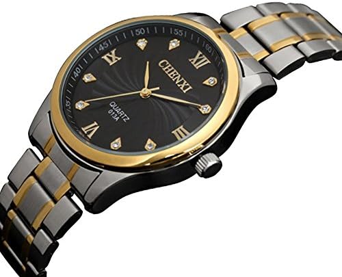 Fq-107 Gold Case Stainless Steel Band Stylish Men's Business Quartz Wrist Watches with Diamonds Black