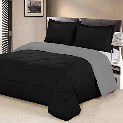 Aurora Bedding  2 Piece Reversible Luxurious Brushed Microfiber Goose Down Alternative Comforter Set with pillow Shams, Twin, Black/Gray