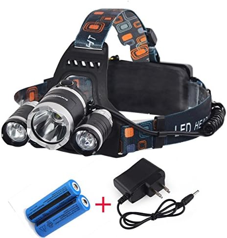 5000 Lumen Bright Headlight Headlamp Flashlight Torch 3 CREE XM-L2 T6 LED with Rechargeable Batteries and Wall Charger for Hiking Camping Riding Fishing Hunting