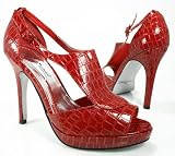 Red Patent Front Shield Platform Crocodile D'orsay