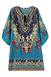 Sexy V-neck General Print Elbow Length Sleeves Vintage Mini Dress 