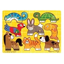 Melissa & Doug Pets, Zoo, Farm and Vehicles Wooden Mix 'n Match Peg Puzzle Bundle
