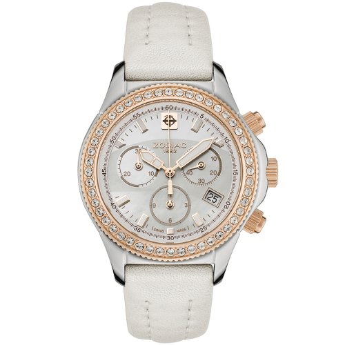Zodiac Women's ZO7613 Aviator Collection Air Dragon Chronograph White Leather Watch Watches