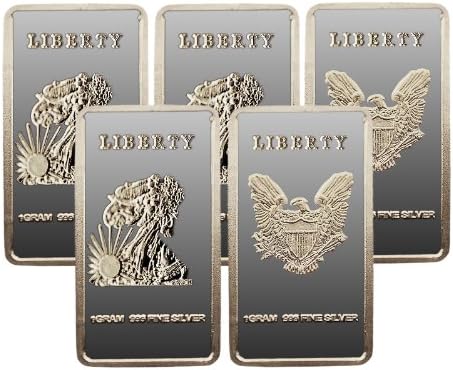 Lot of 5 - Walking Liberty Eagle 1 Gram .999 Silver Bars