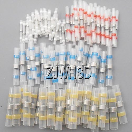 100PCS 26 - 10 AWG Solder Sleeve Heat Shrink Butt Wire Cable Splice Connectors Waterproof Electrical Crimp Assorted Kit Set White Red Blue Yellow