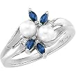 14K White Gold Akoya Cultured Pearl, Sapphire and Diamond Ring