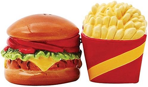 Fast Food Burger and French Fries Magnetized Salt and Pepper Shakers Set