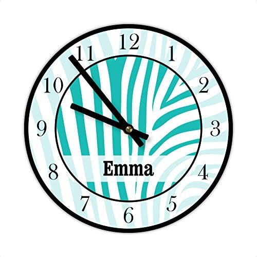 Personalized Clock Animal Print, Zebra Teal