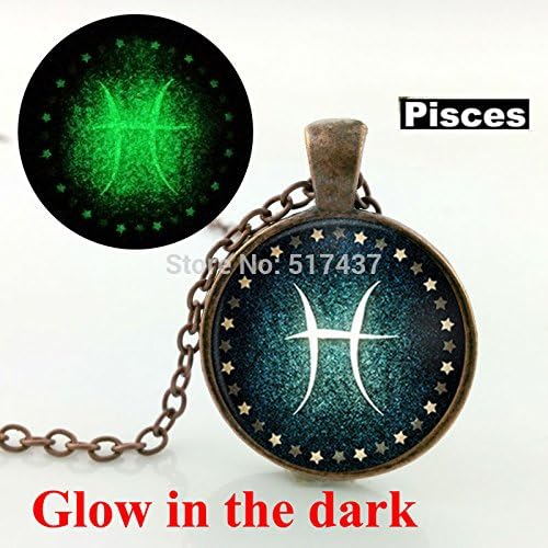 Pretty Lee Glow In The Dark Jewelry Pisces Necklace Zodiac Sign Pendant Constellation Jewelry Glass Art Photo Glowing Necklace Pendant