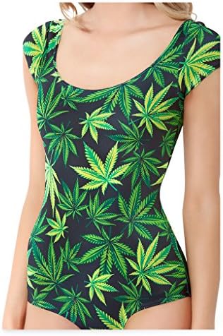 Ladies Sexy Green Woah Dude 2.0 Print Swimsuits One Piece Cap Sleeves Beachwear