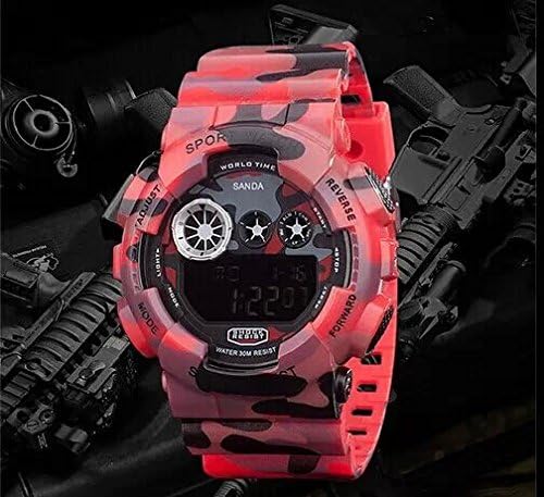 David Fashion 50m Water Proof Analog Digital Japan Movement Watch Red Camouflage + Gift Box