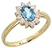 14 Karat Gold Stein Trauben Ring, mit 0.25 Karat Brilliantschliff Diamanten & 0.46 Karat Ovalschliff Blau Topas Stein, (11mm) breit
