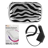 GTMax Black Rapid Car Charger + Premium Silver Zebra Eva Pouch Carrying Case + Durable Clear LCD Screen Protector for Garmin nuvi 265WT, nuvi 260W, nuvi 255W, nuvi 250W, nuvi 205W, nuvi 200W TomTom GO 920, 720, 930 630 730 GPS