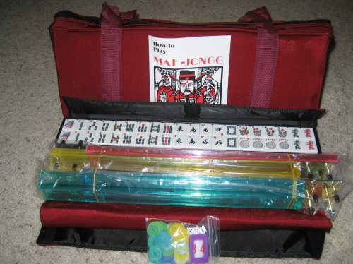 New Full Size Western/American Mah Jong Set Soft Burgundy Case White Tiles
