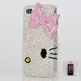 3D Swarovski Luxury Crystal Bling Case Cover for iphone 4 / 4s 100% Handcrafted by BlingAngels with Carrying Pink Pouch