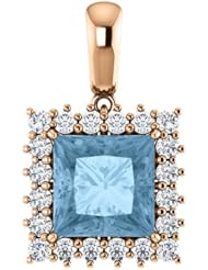 18K Rose Gold 8.00x8.00mm Princess Cut Sky Blue Topaz and Diamond Pendant -- LIFETIME WARRANTY