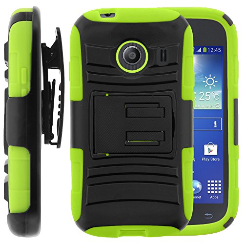 Samsung Galaxy Ace Style Case, Samsung Galaxy Ace Style Holster, Two Layer Hybrid Armor Hard Cover with Built in Kickstand for Samsung Galaxy Ace Style S765C SM-G310 from MINITURTLE | Includes Screen Protector - Black / Green