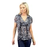 Gray Animal Print Low Cut Sheer Ruffled Blouse Top
