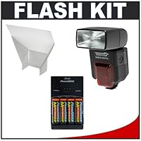 Phoenix DZBIS-112iTTL Digital Autofocus Flash (i-TTL, D-TTL, TTL) + Bounce Reflector + 4 Batteries and Charger for Nikon D5000, D3100, D3000, D7000, D300s, D300, D90, D60 andD40 Digital SLR Cameras