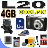 Nikon Coolpix L20 10MP Digital Camera w/3.6x Optical Zoom (Black) 4GB BigVALUEInc Accessory Saver NiMH Bundle