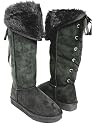 Black Furry Lace Up Winter Knee Boots Vegan