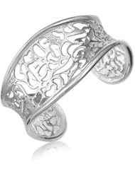 Sterling Silver Rhodium Plated Lace Motif Concave Style Cuff