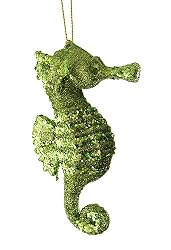4" Green Glittered Sea Horse Christmas Ornament