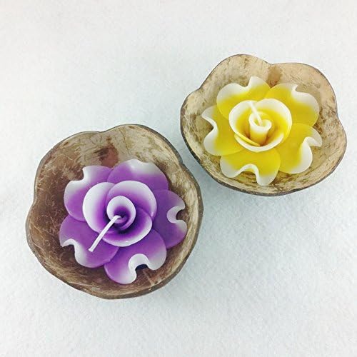 Ma Maison Flower Aroma Candle in Coconut Shell, Great for Spa, Home Décor and All Occasions, Parties, Celebrations - Pack of 2, Purple (Lavender) and Yellow (Jasmin)