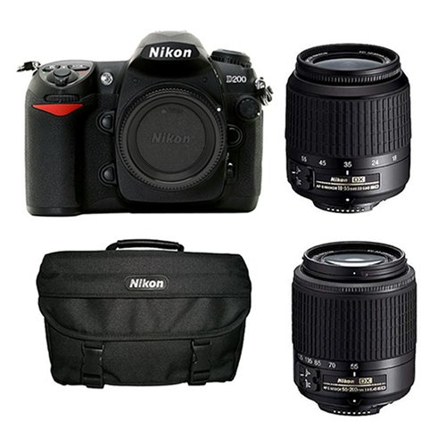 Nikon D200 10.2MP Digital SLR Camera + Nikon 18-55mm f/3.5-5.6G AF-S DX ED Zoom Lens + Nikon 55-200mm f/4-5.6G ED AF-S DX Zoom Lens + Nikon SLR Gadget Bag (Camera & Lenses Refurbished by Nikon U.S.A.)