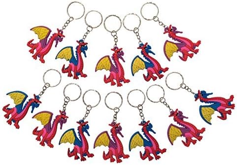 EverKid Party Favors Dinosaur Dragon KeyChain, Pack of 12, Silicone Charms