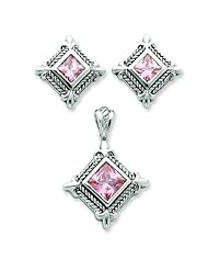 Sterling Silver CZ Square Earring and Pendant Set