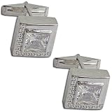 Cuff Links Silver in Pair for Men Zircon Gemstone silver graphics