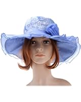 Vbiger Women Floral Pattern Chiffon Layer Kentucky Derby Wide Brim Hat