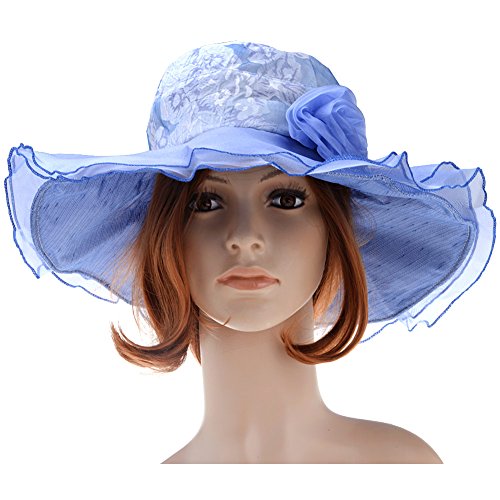 Vbiger Women Floral Pattern Chiffon Layer Kentucky Derby Wide Brim Hat