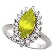 14K White Gold Peridot and Diamond Ring