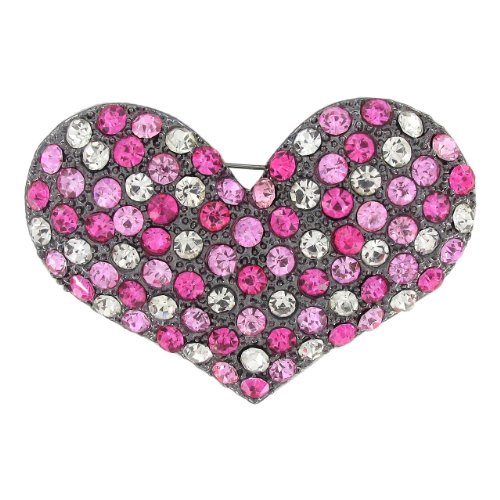 Pink Tonal Crystal Heart Hematite Plated Pin