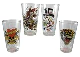 Set of 4 Ed Hardy Multi Tattoo Pint Glasses