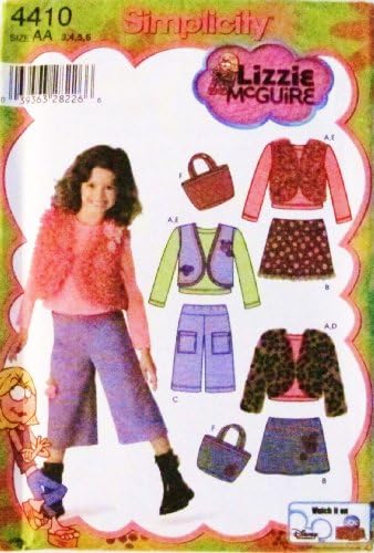 Simplicity 4410 Lizzy McGuire Little Girl Skirt, Purse, Knit Tops, vest, jacket, bag, (Size 3, 4, 5, 6) - DISNEY